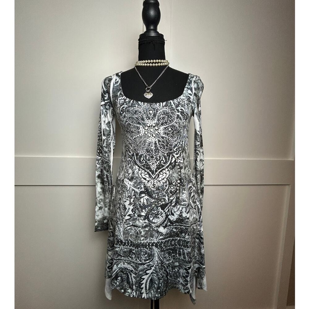 Y2K McBling Tattoo Fairy Studded Dress Ed Hardy Style Rayon Blend Size S